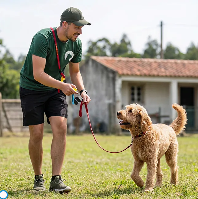 Cão a passear descontraído com o Simão